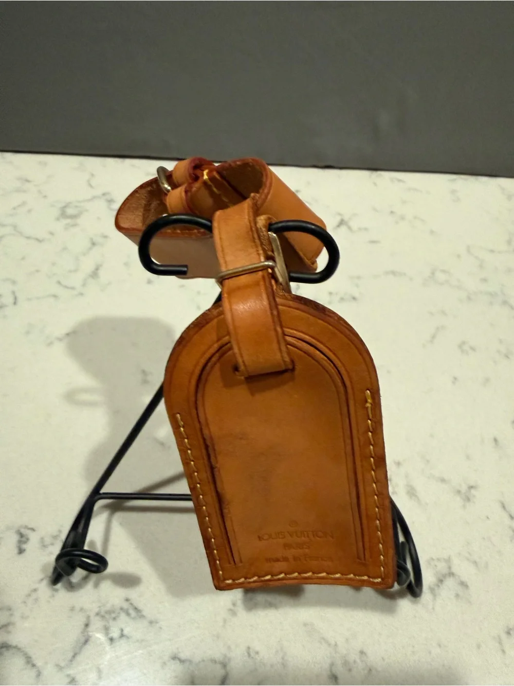 Louis Vuitton Tan Leather Luggage Tag with Stitch Detailing